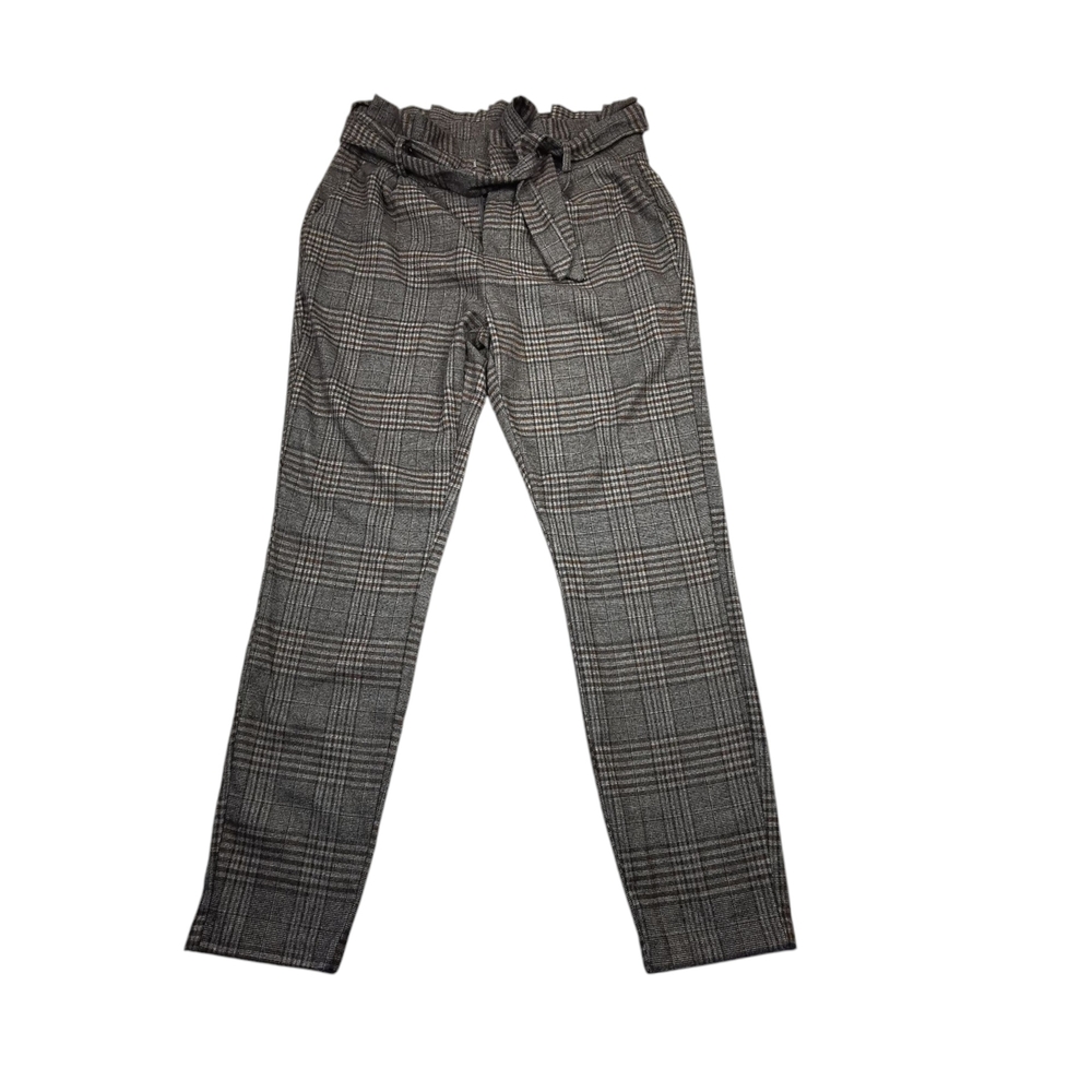 Gray Plaid Paperbag Waist Pants